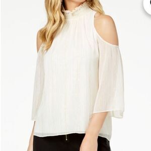 Rachel Zoe Women's Ivory Cold Shoulder Embellished Long Sleeve Blouse